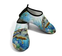 Zapatos acuáticos de playa para mujeres y hombres, de secado rápido, transpirables, antideslizantes, para piscina, surf, océano, tortuga, coral, Blue, 38.5/39.5 EU