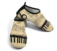 Zapatos acuáticos de playa para mujeres y hombres, de secado rápido, transpirables, antideslizantes, para piscina, surf, notas musicales, teclas de piano en estilo rústico, Brown, 37/38 EU
