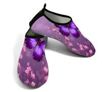 Zapatos acuáticos de playa para mujeres y hombres, de secado rápido, transpirables, antideslizantes, para piscina, surf, fantasía, mariposa, flores rosadas, rosa púrpura, 37/38 EU
