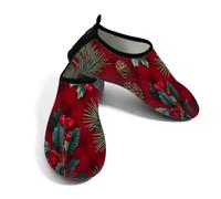 Zapatos acuáticos de playa para mujeres y hombres, de secado rápido, transpirables, antideslizantes, para piscina, surf, Navidad, piño, rama, baya de acebo sobre tartán rojo, rojo/verde, 37/38 EU