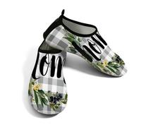 Zapatos acuáticos de playa para mujeres y hombres, de secado rápido, transpirables, antideslizantes, para piscina, surf, hogar, corona floral sobre cuadros grises y blancos, Verde Gris Blanco, 37/38