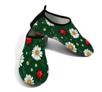 Zapatos acuáticos de playa para mujeres y hombres, de secado rápido, transpirables, antideslizantes, para piscina, surf, mariquitas, margaritas blancas sobre verde, Verde Blanco Rojo, 38.5/39.5 EU