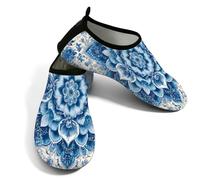 Zapatos acuáticos de playa para mujeres y hombres, de secado rápido, transpirables, antideslizantes, para piscina, surf, mandala azul bohemio floral, Blue, 38.5/39.5 EU