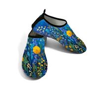 Zapatos acuáticos de playa para mujeres y hombres, de secado rápido, transpirables, antideslizantes, para piscina, surf, pintura artística de flores silvestres azules coloridas, Blue, 38.5/39.5 EU