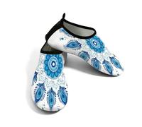 Zapatos acuáticos de playa para mujeres y hombres, de secado rápido, transpirables, antideslizantes, para piscina, surf, estilo bohemio, pavo real, mandala, floral, azul y blanco, 42.5/43 EU