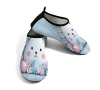 Zapatos acuáticos de playa para mujeres y hombres, de secado rápido, transpirables, antideslizantes, para piscina, surf, huevos de Pascua, conejito con margaritas en madera azul, Blue, 38.5/39.5 EU