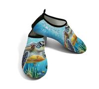 Zapatos acuáticos de playa para mujeres y hombres, de secado rápido, transpirables, antideslizantes, para piscina, surf, tortuga, peces, Blue, 38.5/39.5 EU