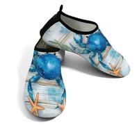 Zapatos acuáticos de playa para mujeres y hombres, de secado rápido, transpirables, antideslizantes, para piscina, surf, cangrejo azul acuarela sobre madera, azul verde, 42.5/43 EU