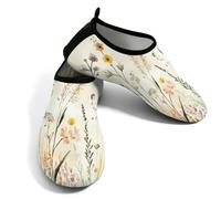 Zapatos acuáticos de playa para mujeres y hombres, de secado rápido, transpirables, antideslizantes, para piscina, surf, plantas botánicas de flores silvestres, beige, 37/38 EU