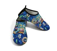 Zapatos acuáticos de playa para mujeres y hombres, de secado rápido, transpirables, antideslizantes, para piscina, surf, mandala animal camaleón en ramas florales, Blue, 38.5/39.5 EU