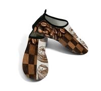 Zapatos acuáticos de playa para mujeres y hombres, de secado rápido, transpirables, antideslizantes, para piscina, surf, pan de grano de café sobre cuadros marrón vintage, Brown, 38.5/39.5 EU