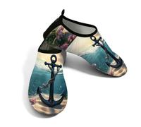 Zapatos acuáticos de playa para mujeres y hombres, de secado rápido, transpirables, antideslizantes, para piscina, surf, ancla náutica, diseño floral, Blue, 38.5/39.5 EU