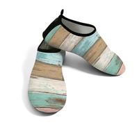 Zapatos acuáticos de playa para mujeres y hombres, de secado rápido, transpirables, antideslizantes, para piscina, surf, tablón de madera rústica de granja, marrón azul verdoso, 38/40 EU