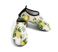 Zapatos acuáticos de playa para mujeres y hombres, de secado rápido, transpirables, antideslizantes, para piscina, surf, verano, limón, floral, rama retro, Amarillo Beige, 41/42 EU