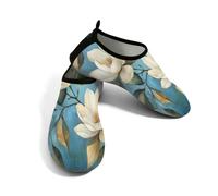 Zapatos acuáticos de playa para mujeres y hombres, de secado rápido, transpirables, antideslizantes, para piscina, surf, pintura al óleo vintage, flores de magnolia, azul y blanco, 38.5/39.5 EU