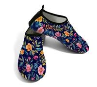 Zapatos acuáticos de playa para mujeres y hombres, de secado rápido, transpirables, antideslizantes, para piscina, surf, hojas llorales botánicas sobre azul, Azul, rosa, naranja, 38.5/39.5 EU