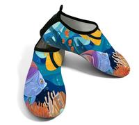 Zapatos acuáticos de playa para mujeres y hombres, de secado rápido, transpirables, antideslizantes, para piscina, surf, dibujos animados, mundo submarino, peces corales, Blue, 38.5/39.5 EU