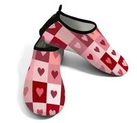 Zapatos acuáticos de playa para mujeres y hombres, de secado rápido, transpirables, antideslizantes, para piscina, surf, día de San Valentín, corazón sobre cuadros, Rosa y rojo., 6/7 UK Men/ 4.5/5.5