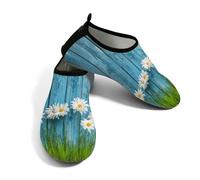 Zapatos acuáticos de playa para mujeres y hombres, de secado rápido, transpirables, antideslizantes, para piscina, surf, estampado floral sobre tabla de madera azul, azul verde, 41/42 EU