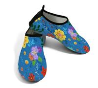 Zapatos acuáticos de playa para mujeres y hombres, de secado rápido, transpirables, antideslizantes, para piscina, surf, dibujos animados florales en azul, Blue, 38.5/39.5 EU