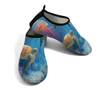 Zapatos acuáticos de playa para mujeres y hombres, de secado rápido, transpirables, antideslizantes, para piscina, surf, océano, mundo submarino, tortuga, medusas, Blue, 38.5/39.5 EU