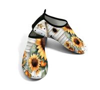 Zapatos acuáticos de playa para mujeres y hombres, de secado rápido, transpirables, antideslizantes, para piscina, surf, casa de pájaros de girasol sobre madera gris, Amarillo gris, 42.5/43 EU