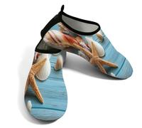 Zapatos acuáticos de playa para mujeres y hombres, de secado rápido, transpirables, antideslizantes, para piscina, surf, conchas marinas de verano, estrellas de mar en madera azul, Blue, 38.5/39.5 EU
