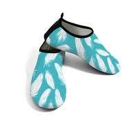 Zapatos acuáticos de playa para mujeres y hombres, de secado rápido, transpirables, antideslizantes, para piscina, surf, plumas sobre turquesa, Blanco, turquesa, verde azulado, 40/40.5 EU