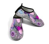 Zapatos acuáticos de playa para mujeres y hombres, de secado rápido, transpirables, antideslizantes, para piscina, surf, mariposas moradas florales sobre gris, gris, 38.5/39.5 EU