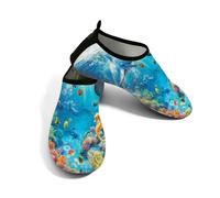 Zapatos acuáticos de playa para mujeres y hombres, de secado rápido, transpirables, antideslizantes, para piscina, surf, océano, escena mundial, delfines, coral, Blue, 38.5/39.5 EU