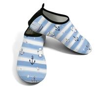 Zapatos acuáticos de playa para mujeres y hombres, de secado rápido, transpirables, antideslizantes, para piscina, surf, veleros, ancla náutica, rayas azules, Blue, 38.5/39.5 EU