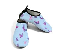 Zapatos acuáticos de playa para mujeres y hombres, de secado rápido, transpirables, antideslizantes, para piscina, surf, rosa, morado, mariposa sobre azul, Azul, rosa, morado, 42.5/43 EU