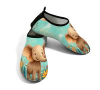 Zapatos acuáticos de playa para mujeres y hombres, de secado rápido, transpirables, antideslizantes, zapatos descalzos para piscina, surf, lindo elefante sobre flores, Turquoise, 37/38 EU