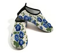 Zapatos acuáticos de playa para mujeres y hombres, de secado rápido, transpirables, antideslizantes, zapatos descalzos para piscina, surf, malvarrosas azules florales sobre beige, Azul Beige, 41/42 EU