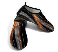 Zapatos acuáticos de playa para mujeres y hombres, de secado rápido, transpirables, antideslizantes, zapatos descalzos para piscina, surf, rayas naranjas y grises modernas sobre negro, Black, 40/40.5