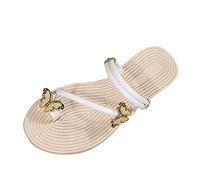 Zapatos bajos para mujer de verano abiertos - Sandalias bohemias para mujer de verano cómodas chanclas de playa sandalias Strappy con mariposa strass sandalia con cierre en el tobillo entrelazados