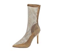 Zapatos bajos para mujer, zapatos individuales, tacón alto, sandalias de tacón alto, punta cónica, huecas, brillantes, elásticas, transparentes, zapatos de trabajo, tacón elegante, dorado, 41 EU