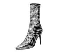 Zapatos bajos para mujer, zapatos individuales, tacón alto, sandalias de tacón alto, punta cónica, huecas, brillantes, elásticas, transparentes, zapatos de trabajo, tacón elegante, Negro , 35.5 EU