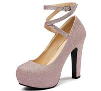 Zapatos Boda Mujer Zapatos De Tacón Alto con Plataforma For Mujer, con Tiras En El Tobillo, For Boda, Oficina, Fiesta, Talla Grande(Pink,34)