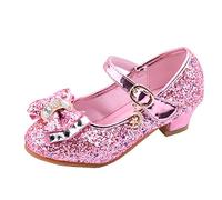 Zapatos brillantes para niñas con lazo, sandalias de tacón con purpurina y lentejuelas brillantes Mary Jane para bodas, fiestas, princesas, Pink, 18 EU