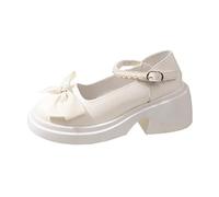 Zapatos Casual Mujeres Negro Mujeres Chunky Plataforma Mary Janes Zapatos Hebilla Correa Punta Redonda Pisos Flacos Boca Japonés Lindo Lolita Princesa Zapatos Ligero Zapatos de Caminar, beige, 37 EU