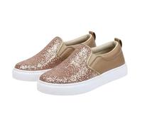 Zapatos casuales cómodos y gruesos para mujer, estilo retro, con lentejuelas, para todos los días, sin cordones, para mujer, Oro Rosa, 43 EU