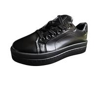 Zapatos Casuales de con Cordones y Punta Redonda de Cuero de Color sólido a la para Mujer De Mujer Negras Zapatillas Deportivas Cordones