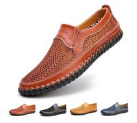 Zapatos casuales de malla transpirable para hombre, hechos a mano, ligeros, suela suave, zapatos de verano para caminar, conducir, senderismo, rojo marrón, 40 2/3 EU