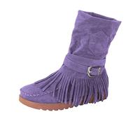 Zapatos casuales de moda para mujer, botas cortas con flecos, redondas, planas, para mujer, en el interior, pantalones cortos para mujer, Purple, 42 EU