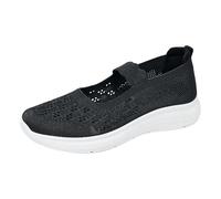 Zapatos casuales Mary Jane para mujer, ligeros, cómodos, para caminar, sin cordones, de malla transpirable, zapatos planos para mujer, Black, 37.5 EU