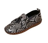 Zapatos casuales para mujer con estampado de serpiente, mocasines de cuero elegantes para mujer, zapatos individuales con flecos, suela suave, zapatos de bote, zapatos lisos, cómodos, antideslizantes