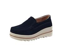 Zapatos casuales para mujer con tacón de cuña, plataforma para mujer, suela suave, mocasines de suela gruesa, mocasines, monocolor, elegantes, para exteriores, de ante suave, azul, 41 EU