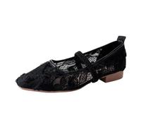 Zapatos casuales para mujer de gran tamaño de encaje y malla transpirable punta cuadrada suela plana escote elegante zapatos para un estilo de ciudad chic, Negro254, 42 EU