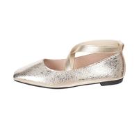 Zapatos casuales para mujer de piel auténtica lisa con suela plana y cordones y pajarita bailarinas cómodas y elegantes para bailar el estudio o un estilo de ciudad chic, Oro 113, 42 EU